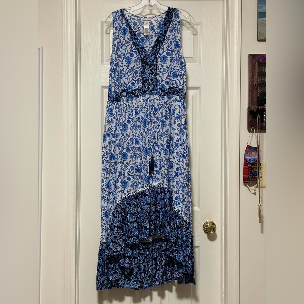 Tommy Bahama Blue Paisely Asymmetrical Dress